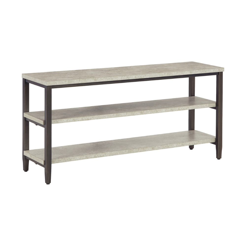 47 Inch Sofa Console Table, 2 Open Shelves, Faux Concrete Melamine Finish - BM294050