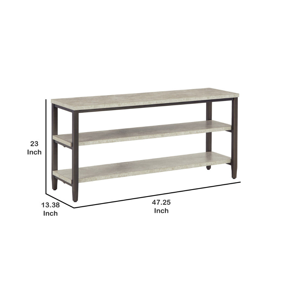 47 Inch Sofa Console Table, 2 Open Shelves, Faux Concrete Melamine Finish - BM294050