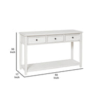 50 Inch Sofa Console Table, 3 Drawers and Open Shelf, Classic White FInish - BM294051