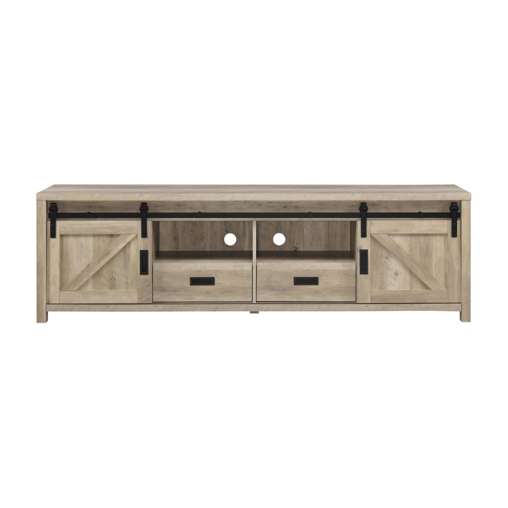 Sem 79 Inch TV Media Entertainment Console, Sliding Doors, 2 Drawers, Brown - BM294127