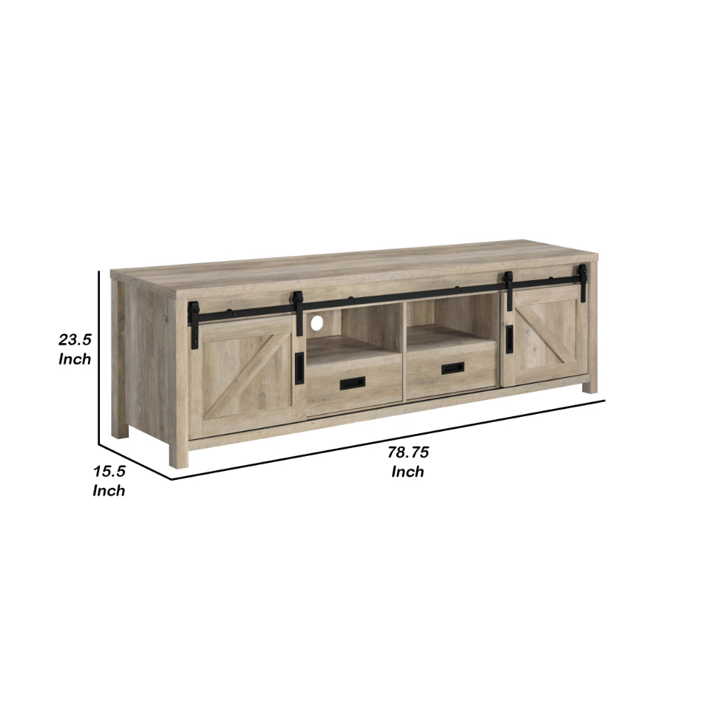 Sem 79 Inch TV Media Entertainment Console, Sliding Doors, 2 Drawers, Brown - BM294127