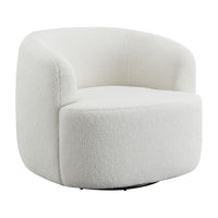 35 Inch Modern Swivel Accent Chair, Padded Seat, Round Barrel Back, White - BM294140