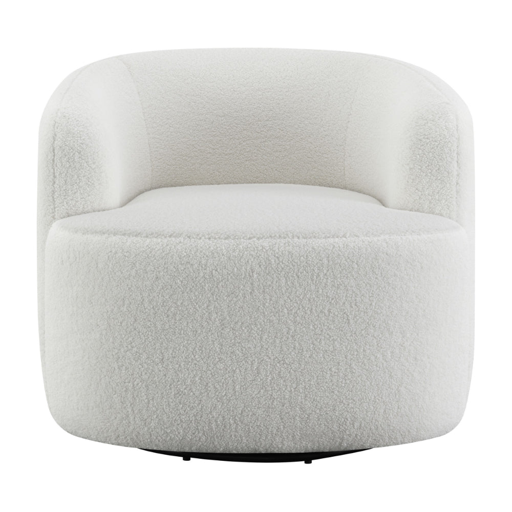 35 Inch Modern Swivel Accent Chair, Padded Seat, Round Barrel Back, White - BM294140