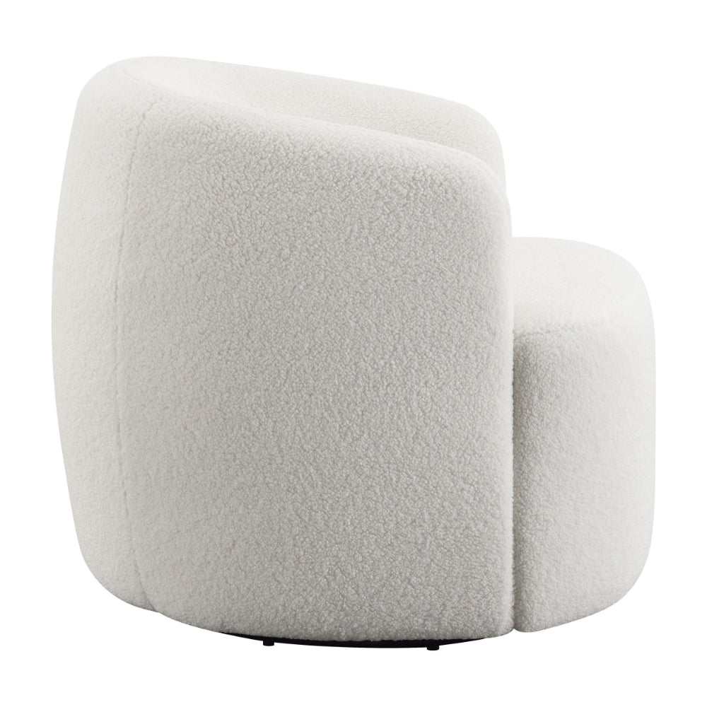 35 Inch Modern Swivel Accent Chair, Padded Seat, Round Barrel Back, White - BM294140