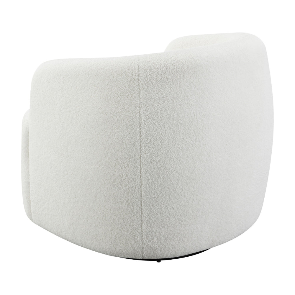 35 Inch Modern Swivel Accent Chair, Padded Seat, Round Barrel Back, White - BM294140