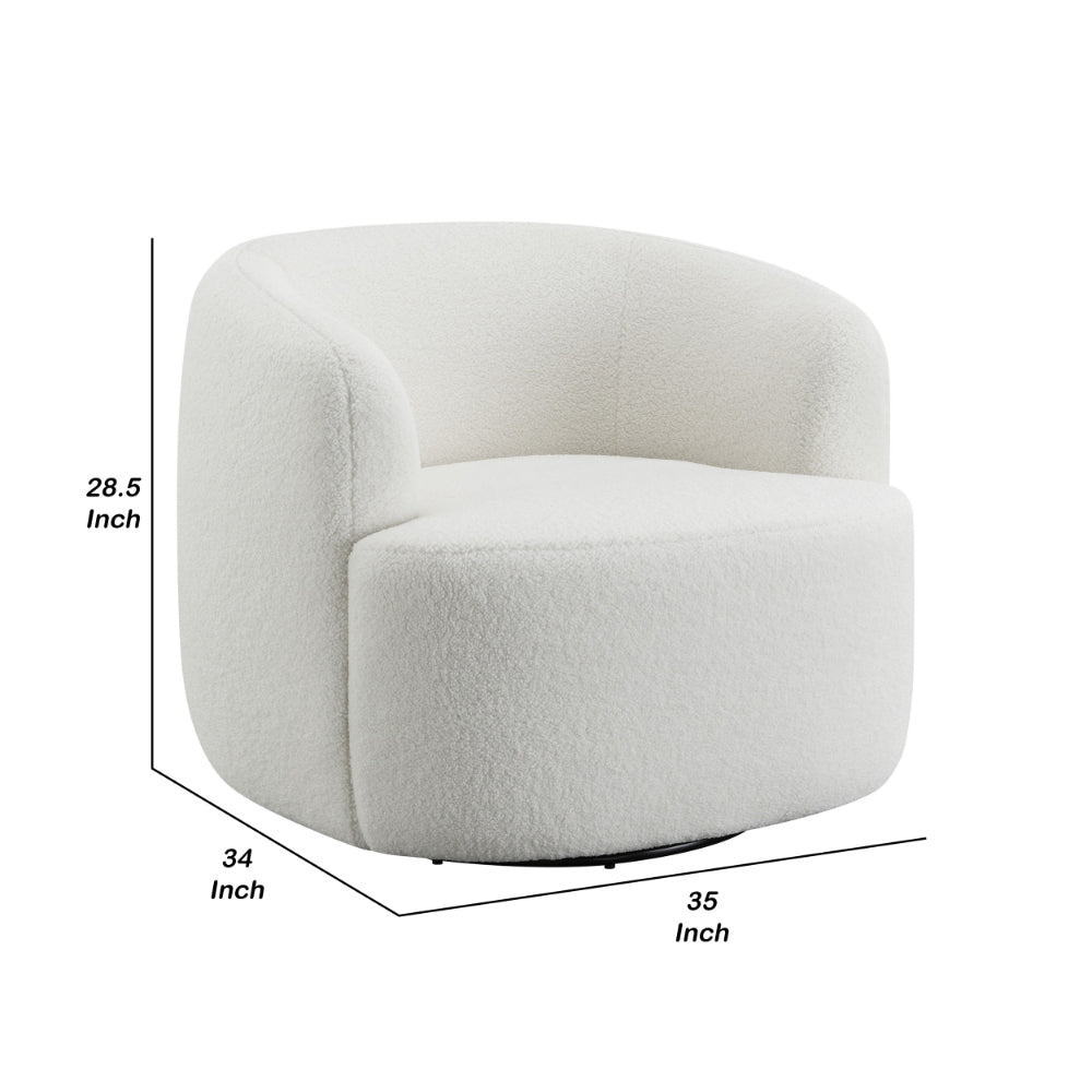 35 Inch Modern Swivel Accent Chair, Padded Seat, Round Barrel Back, White - BM294140