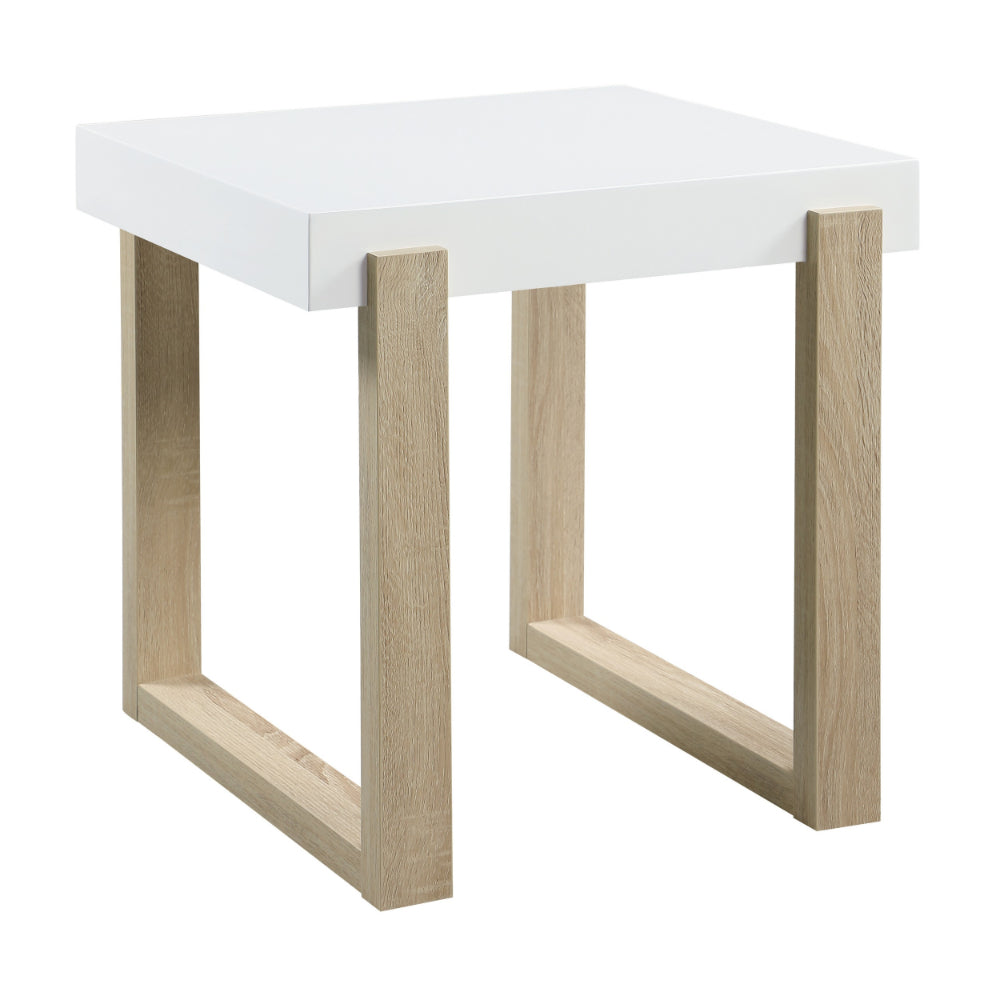 Shay 22 Inch Side End Table, Thick Rectangular Tabletop, High Gloss White - BM294159