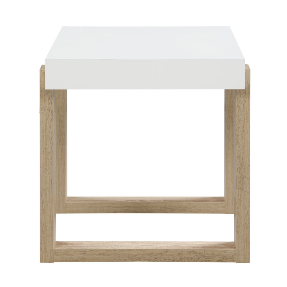 Shay 22 Inch Side End Table, Thick Rectangular Tabletop, High Gloss White - BM294159