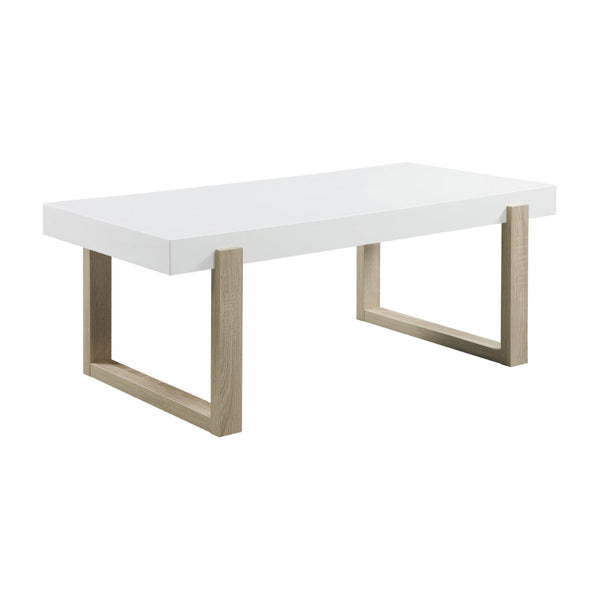 Shay 47 Inch Coffee Table, Thick Rectangular Tabletop, High Gloss White - BM294168