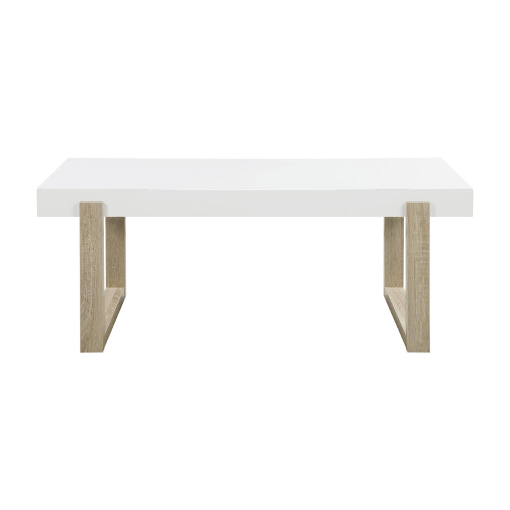 Shay 47 Inch Coffee Table, Thick Rectangular Tabletop, High Gloss White - BM294168