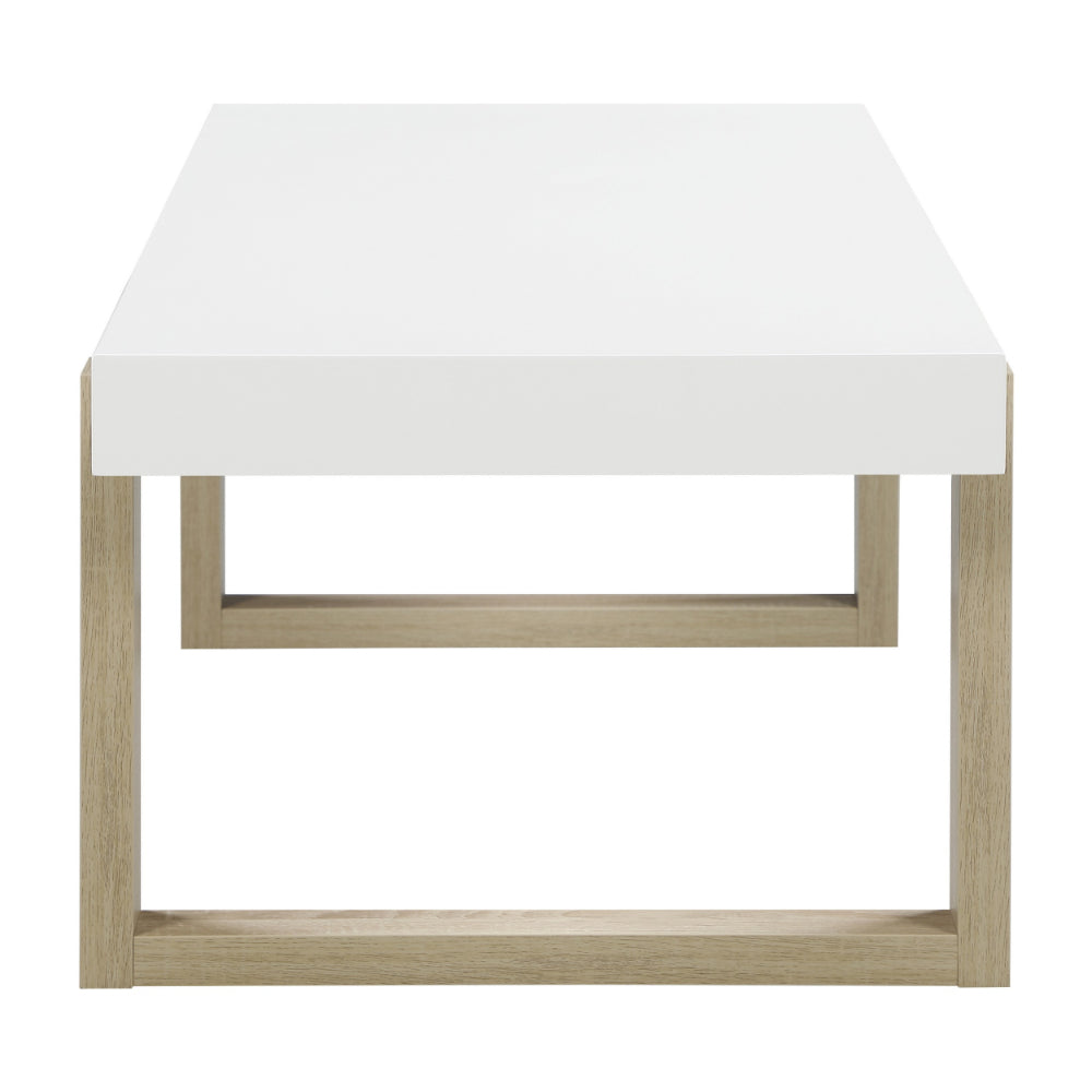 Shay 47 Inch Coffee Table, Thick Rectangular Tabletop, High Gloss White - BM294168