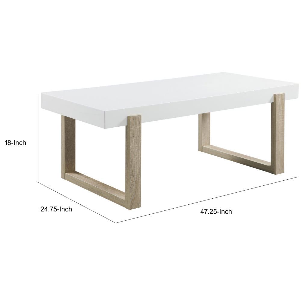 Shay 47 Inch Coffee Table, Thick Rectangular Tabletop, High Gloss White - BM294168