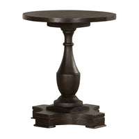 Aria 24 Inch Side End Table, Round Plank Top, Turned Pedestal, Dark Brown - BM294184