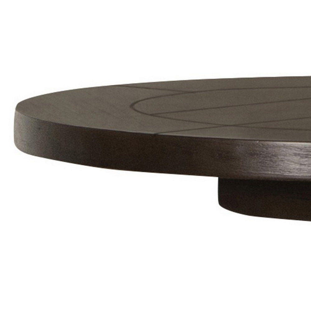 Aria 24 Inch Side End Table, Round Plank Top, Turned Pedestal, Dark Brown - BM294184