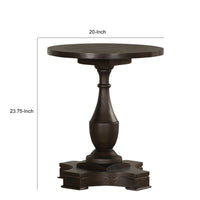 Aria 24 Inch Side End Table, Round Plank Top, Turned Pedestal, Dark Brown - BM294184