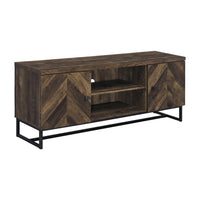 60 Inch TV Media Console Cabinet, 2 Herringbone Doors, Rustic Brown Wood - BM294186