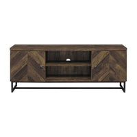 60 Inch TV Media Console Cabinet, 2 Herringbone Doors, Rustic Brown Wood - BM294186