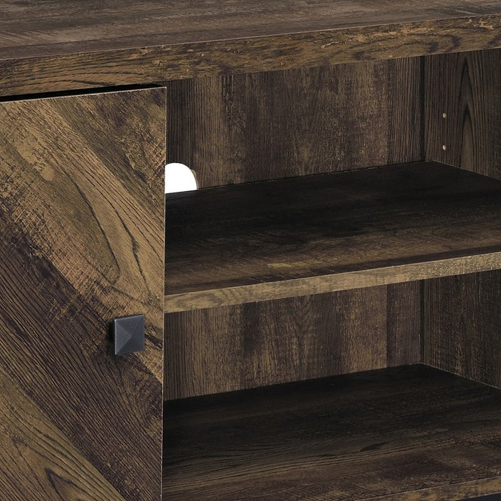 60 Inch TV Media Console Cabinet, 2 Herringbone Doors, Rustic Brown Wood - BM294186