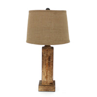 27 Inch Rustic Table Lamp, Round Linen Shade, Distressed Wood Base, Khaki - BM294239