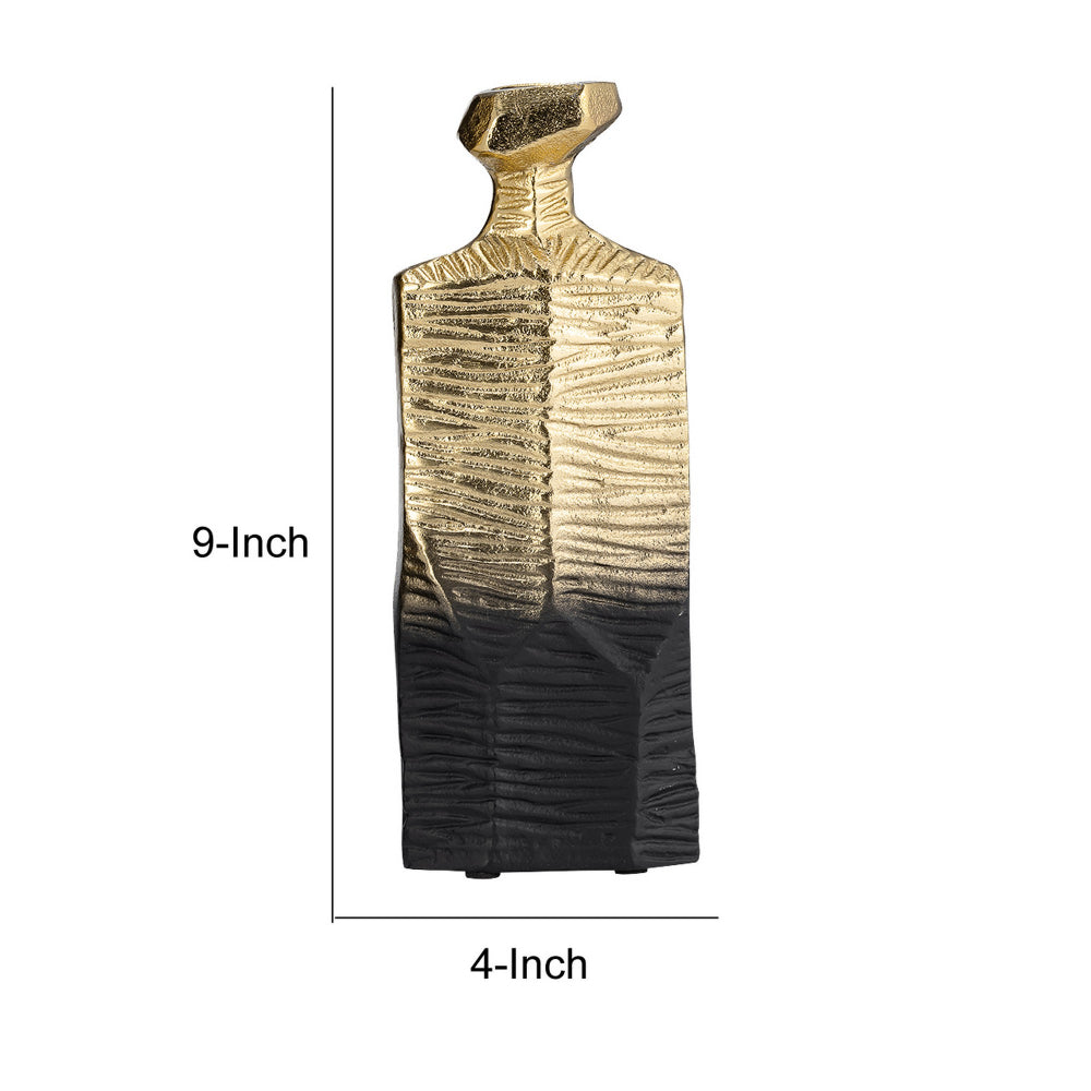 Kaya 9 Inch Classic Accent Metal Vase, Square Body, Narrow Top, Gold, Black - BM294262