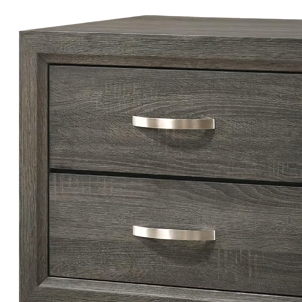 Mazie 25 Inch Modern 2 Drawer Nightstand, Metal Handle, Gray Foil Finish - BM294275