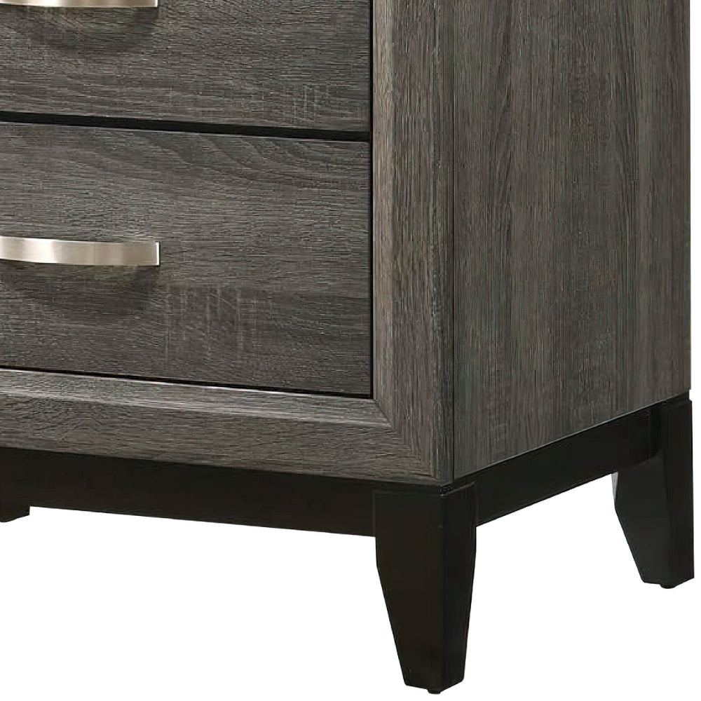 Mazie 25 Inch Modern 2 Drawer Nightstand, Metal Handle, Gray Foil Finish - BM294275