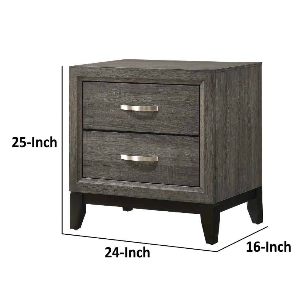 Mazie 25 Inch Modern 2 Drawer Nightstand, Metal Handle, Gray Foil Finish - BM294275