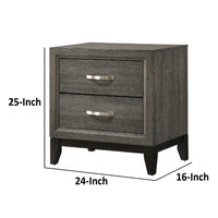 Mazie 25 Inch Modern 2 Drawer Nightstand, Metal Handle, Gray Foil Finish - BM294275