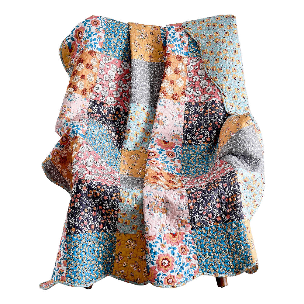 benzara Turin 60 Inch Throw Blanket Microfiber Patchwork Floral Print Multicolor - BM294290