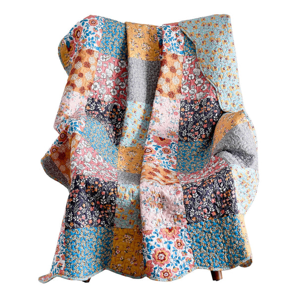 Turin 60 Inch Throw Blanket, Microfiber, Patchwork Floral Print, Multicolor - BM294290