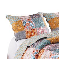 Turin 36 Inch King Pillow Sham, Patchwork Floral Print, Soft Microfiber - BM294291