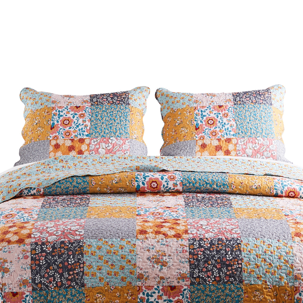 Turin 36 Inch King Pillow Sham, Patchwork Floral Print, Soft Microfiber - BM294291