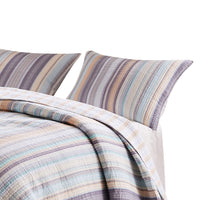 Ysa 36 Inch Quilted King Pillow Sham, Cotton, Reversible Striped Design - BM294297