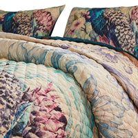 Ufa 36 Inch Quilted King Pillow Sham, Peacock Print, Vermicelli Stitching - BM294299