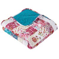 Zay 60 Inch Throw Blanket, Patchwork Floral Print, Teal Blue Microfiber - BM294309