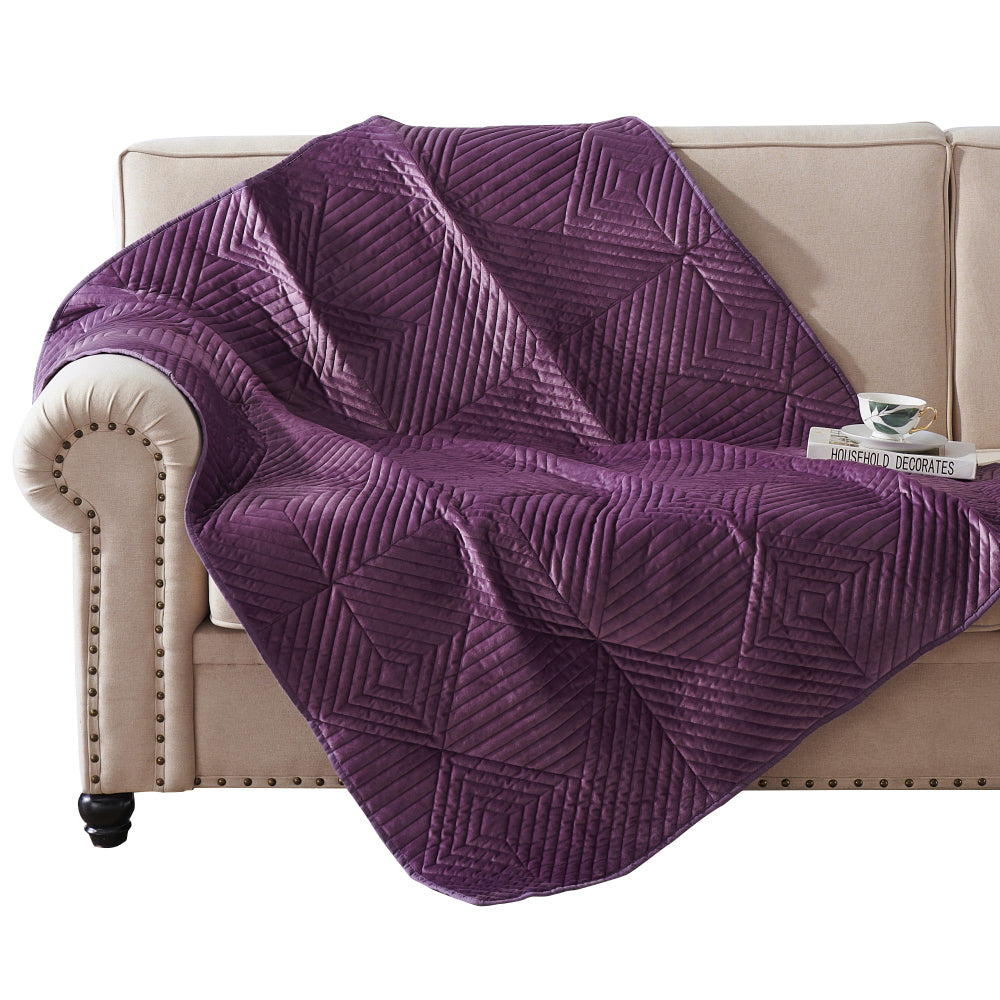 Rio 60 Inch Quilted Throw Blanket, Diamond Stitching, Purple Dutch Velvet - BM294317