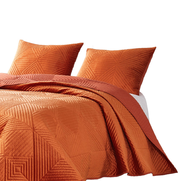 Rio 36 Inch King Pillow Sham, Quilted Diamond Design, Orange Dutch Velvet - BM294320