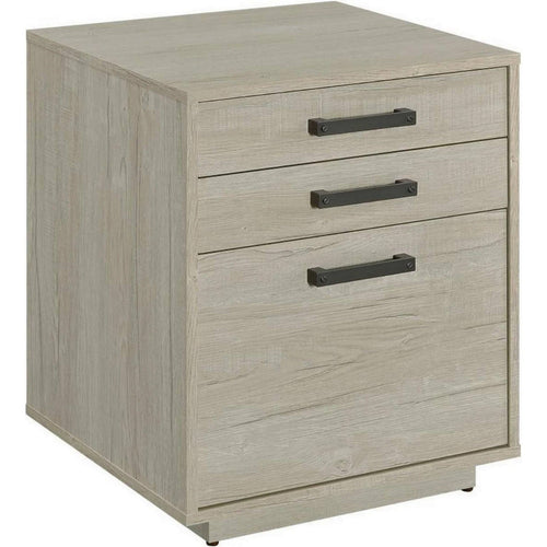 25 Inch Slim File Cabinet, 3 Gliding Drawers, Whitewashed Gray Wood Frame - BM294799