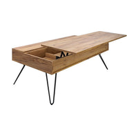 47 Inch Lift Top Coffee Table, Natural Brown Wood, 2 Storage Compartments - BM294809