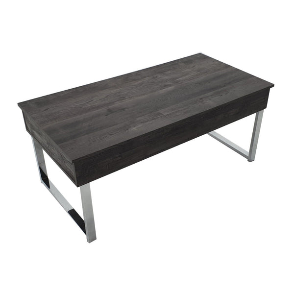 47 Inch Lift Top Coffee Table, Chrome Base, Distressed Gray, Rectangular - BM294816