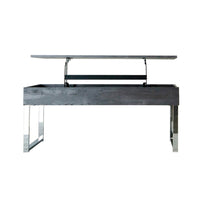 47 Inch Lift Top Coffee Table, Chrome Base, Distressed Gray, Rectangular - BM294816