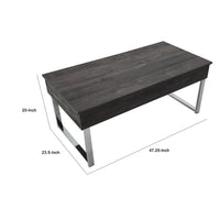 47 Inch Lift Top Coffee Table, Chrome Base, Distressed Gray, Rectangular - BM294816