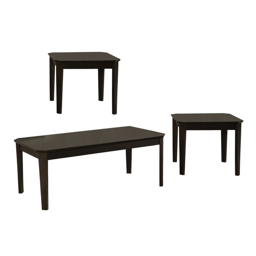 3 Piece Rectangular Coffee and Square End Table Set, Sleek Espresso Brown - BM294819