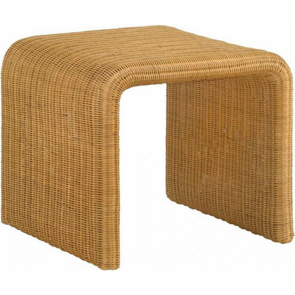 22 Inch Side End Table, Woven Rattan Frame, Waterfall Edges, Square Surface - BM294823