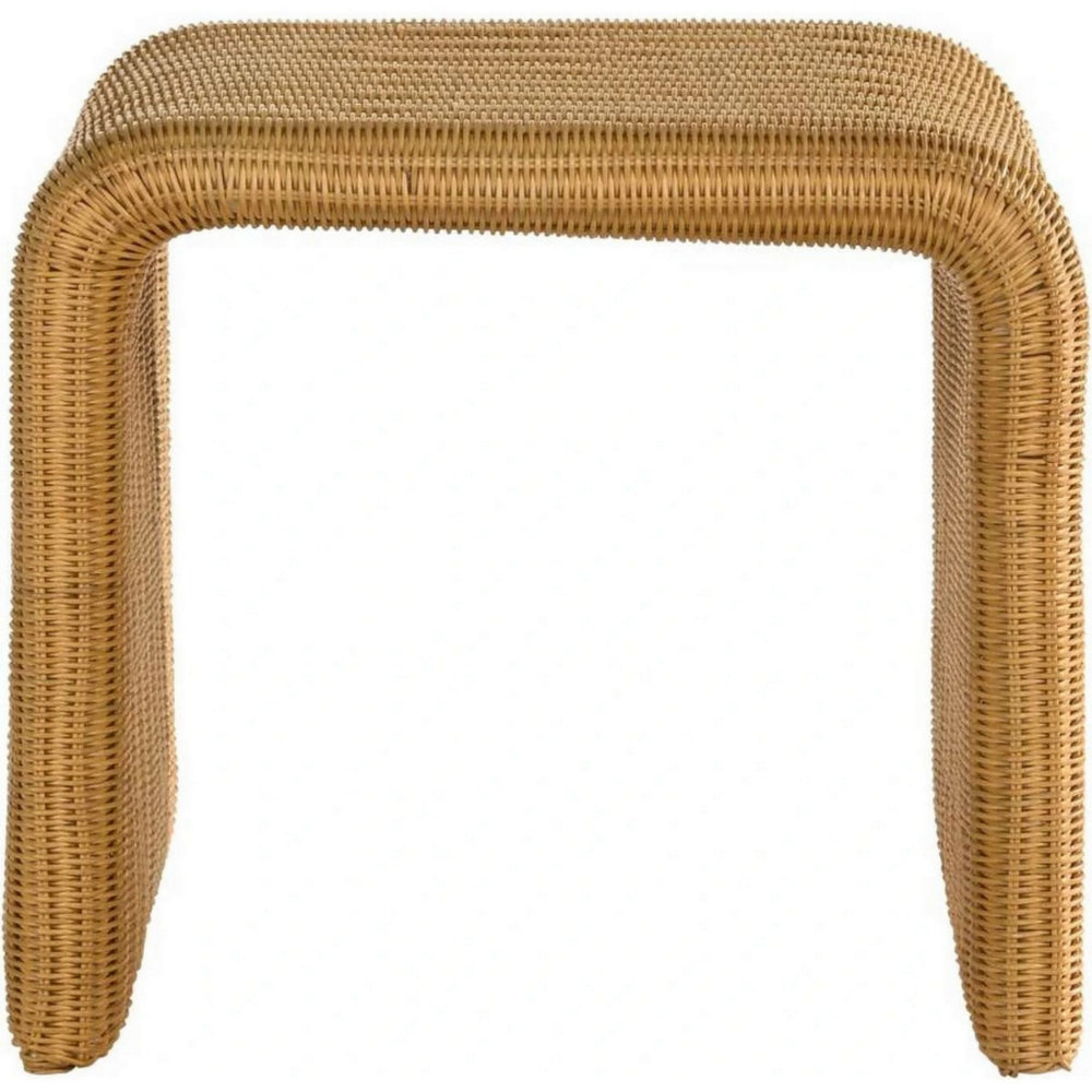 22 Inch Side End Table, Woven Rattan Frame, Waterfall Edges, Square Surface - BM294823