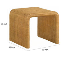 22 Inch Side End Table, Woven Rattan Frame, Waterfall Edges, Square Surface - BM294823