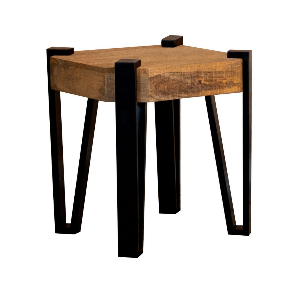 Ayla 24 Inch Side End Table, Iron Hairpin Legs, Rustic Brown Mango Wood - BM294838