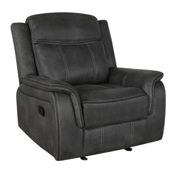 Lenard 41 Inch Manual Gliding Recliner, Piped Details, Charcoal Gray, Black - BM295079