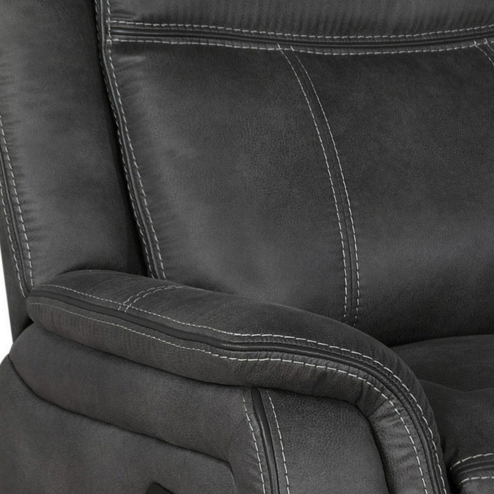 Lenard 41 Inch Manual Gliding Recliner, Piped Details, Charcoal Gray, Black - BM295079