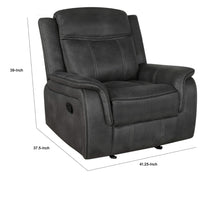 Lenard 41 Inch Manual Gliding Recliner, Piped Details, Charcoal Gray, Black - BM295079